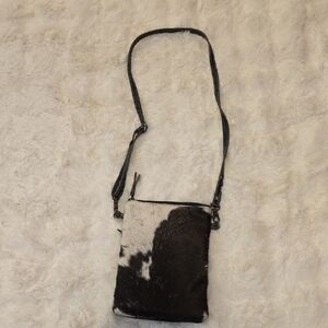 Myra Bag Black and White Western Leather Cow Hair & Canvas Crossbody Bag EUC!!